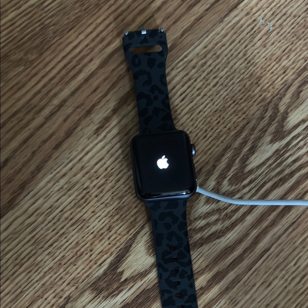 Apple Watch with Black Patterned Band